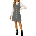 thumbnail image 1 of INSPIRE CHIC Robe Femme à Carreaux en Tweed Col en V Sans Manches à Simple Boutonnage avec Poches Robe S Noir, 1 of 6