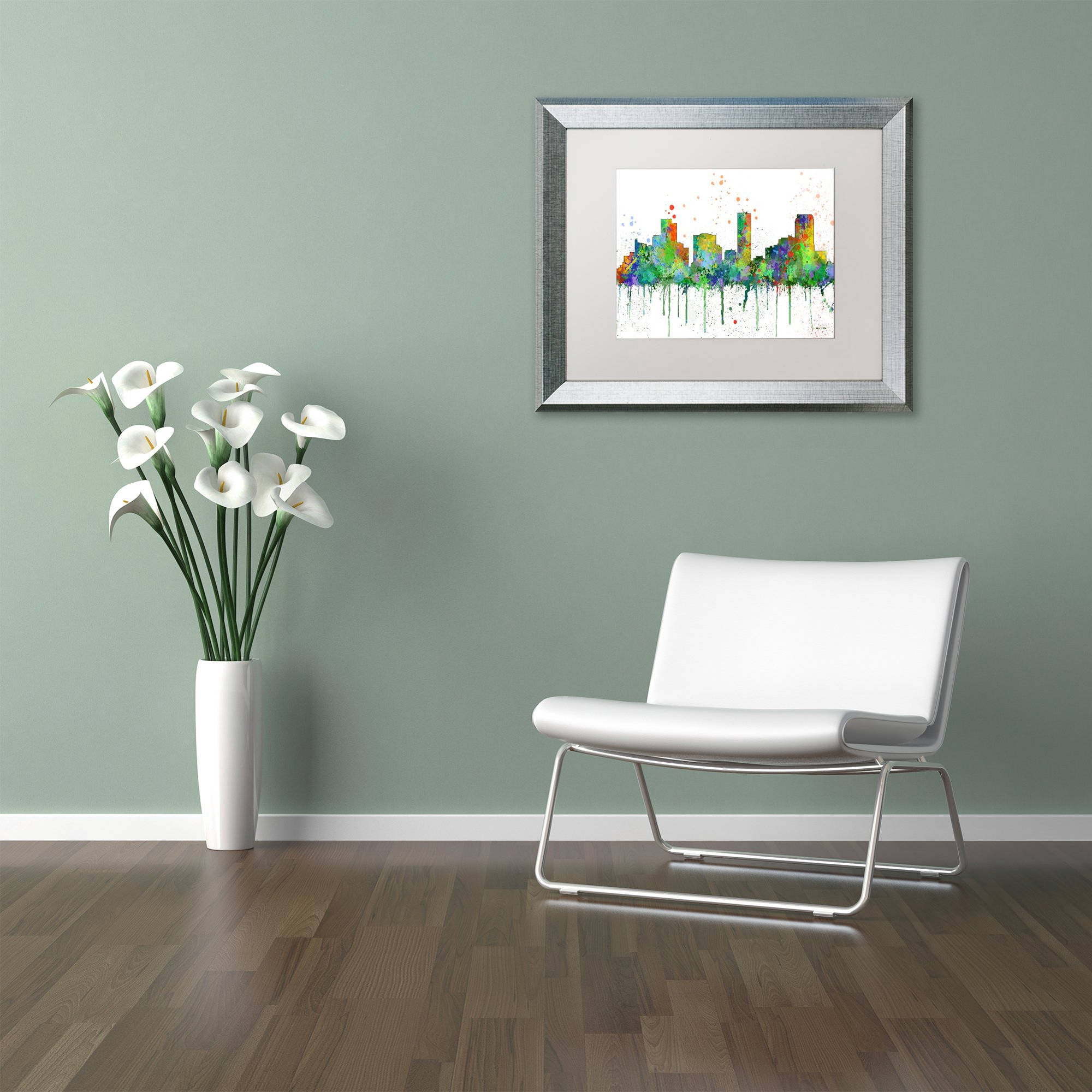 Trademark Fine Art "Denver Colorado Skyline Mclr-1" Canvas Art by Marlene Watson, White Matte, Silver Frame
