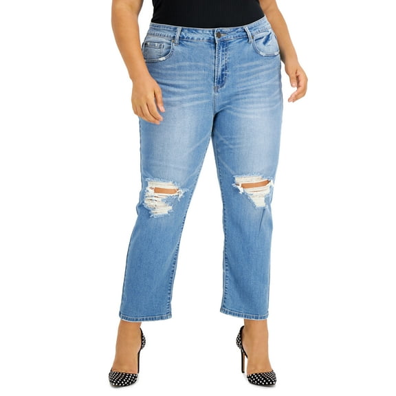 Gogo Jeans Trendy Plus Size Ripped Ex Boyfriend Jeans Medium Light Wash 22W