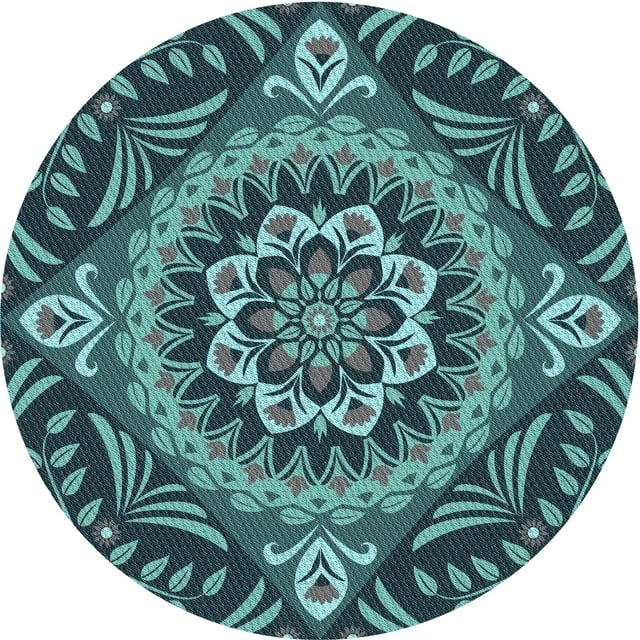 Ahgly Company Tapis Rond Lavable en Machine Intérieur Transitionnel Bleu Profond, 8 Pieds Rond