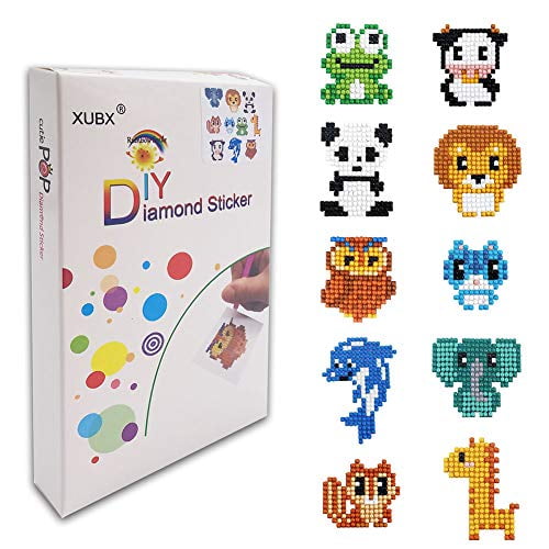XUBX 5D DIY Diamond Painting Kits for Kids Ten Animals Mosaic Sticker by Numbers Kits Arts and Crafts Set for Children