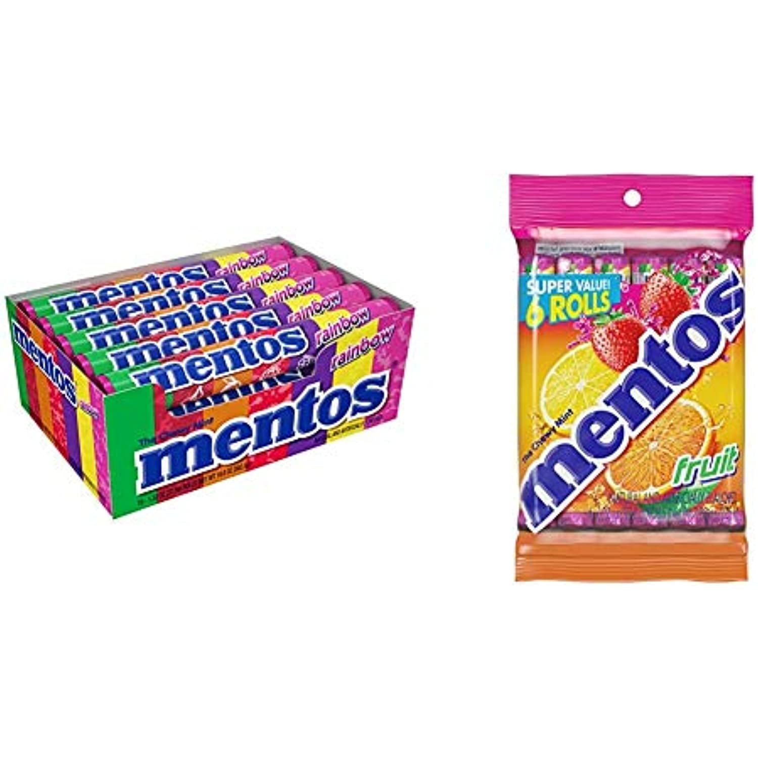 Mentos Chewy Mint Candy Roll, Rainbow, Non Melting, Party, 14 Pieces