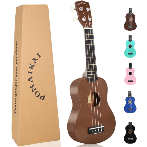 Ukelele POMAIKAI Soprano Wood Starter de 21 pulgadas con cuerdas de nylon