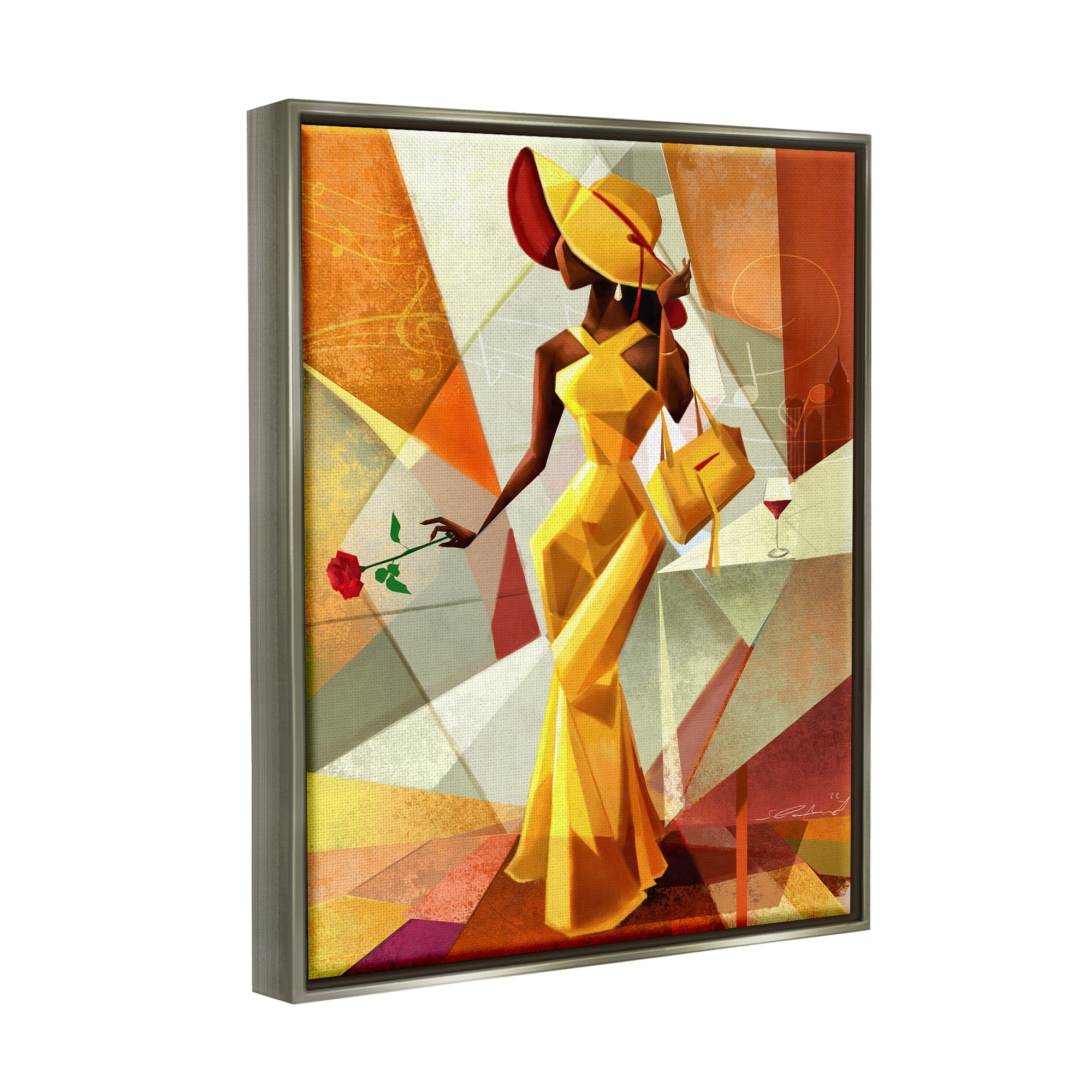 Stupell Industries Modern Cubist Fashion Girl Abstract Painting Gray Floater Framed Art Print Wall Art, 25 x 31