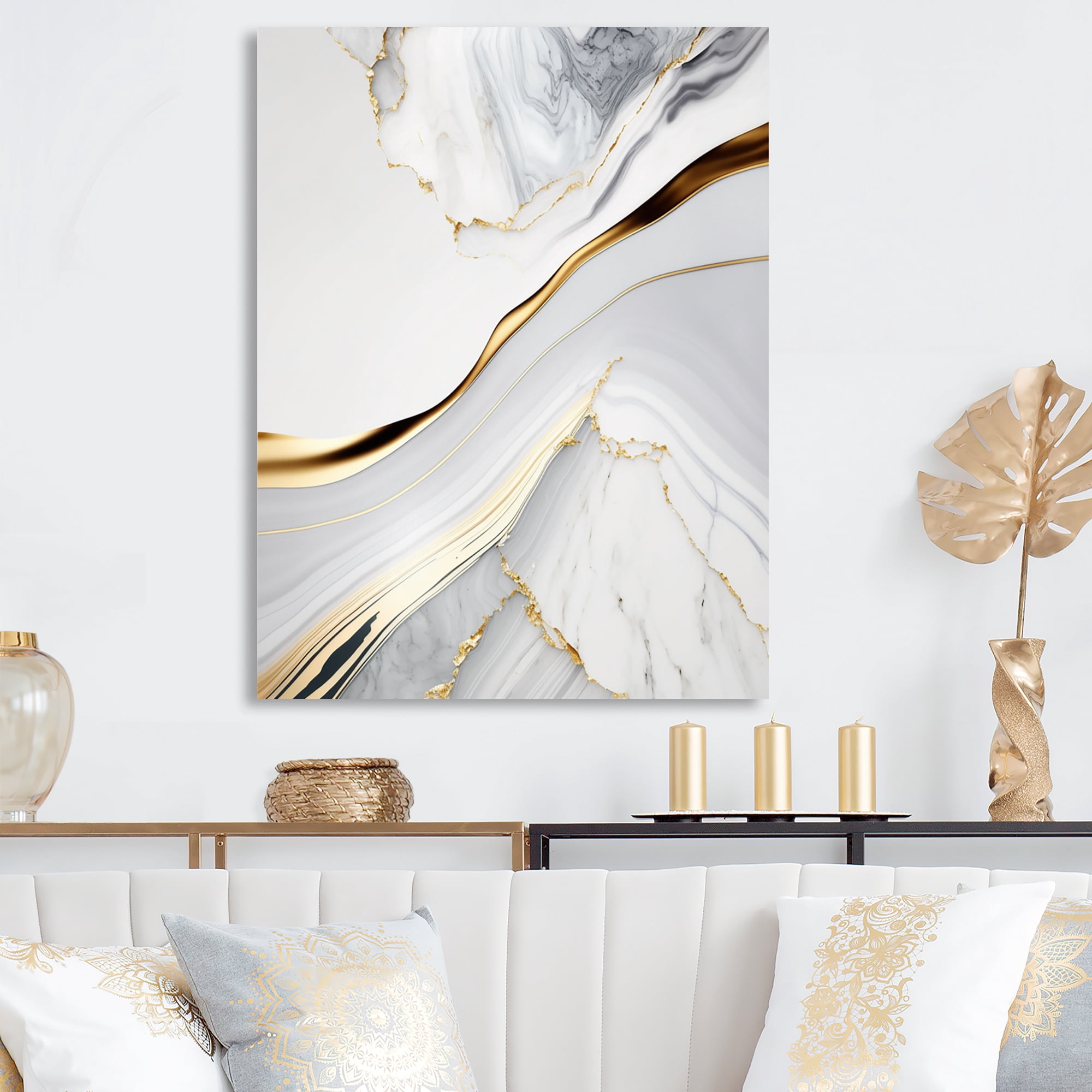 Designart Abstract Geode Waves Grey IV Canvas Wall Art