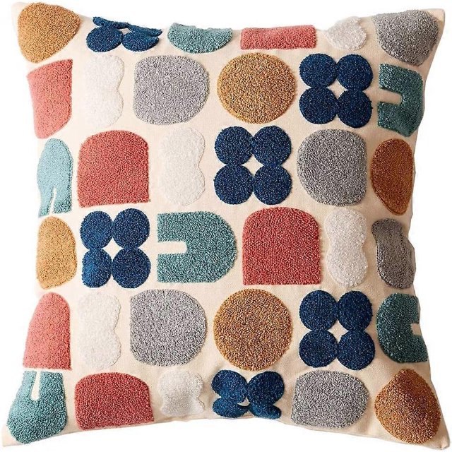Funda de cojín decorativa bohemia con diseño geométrico y borlas, estilo rústico, de algodón bordado, cuadrada, para sofá cama (EmbroideryK, 45,7 x 45,7 cm)