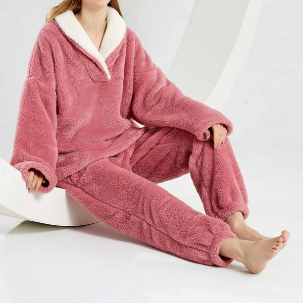 Yievot Fuzzy Pajamas Set for Women Winter Warm Loungewear Soft Fleece  Pullover and Pj Pants 2 Piece Plush Sleepwear Lounge Tops Bottom Sets 