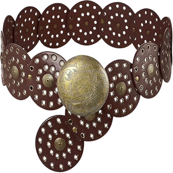 TELOLY Western Leather Belts for Woman Concho Cowgirl Cowboy Disc Belt for Ladies Wide Boho Country Waist Belts for Dress