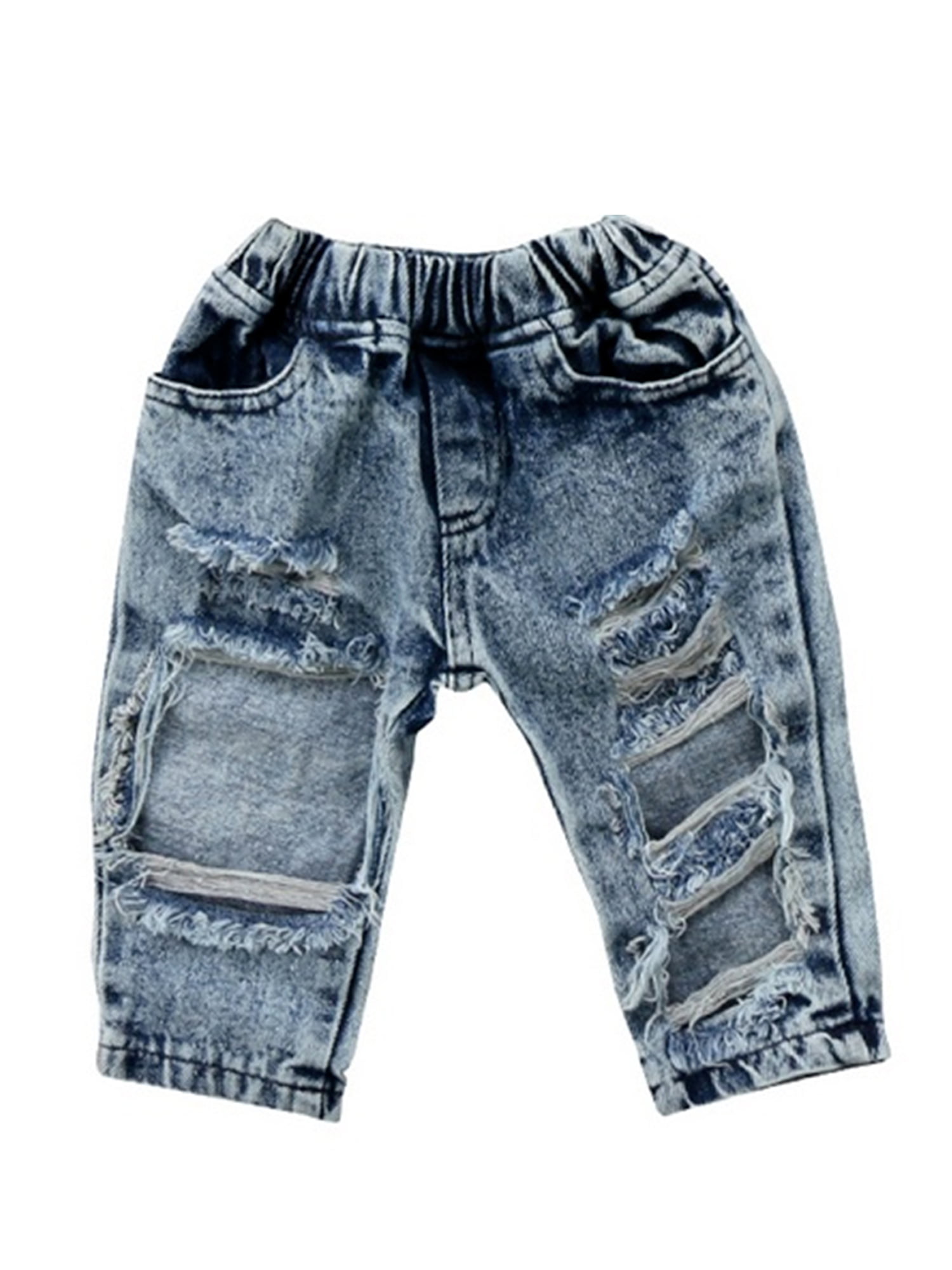 Kids Baby Girls Ripped Holes Denim Pants Jeans Set Clothes Long Fashion Cool Trousers -