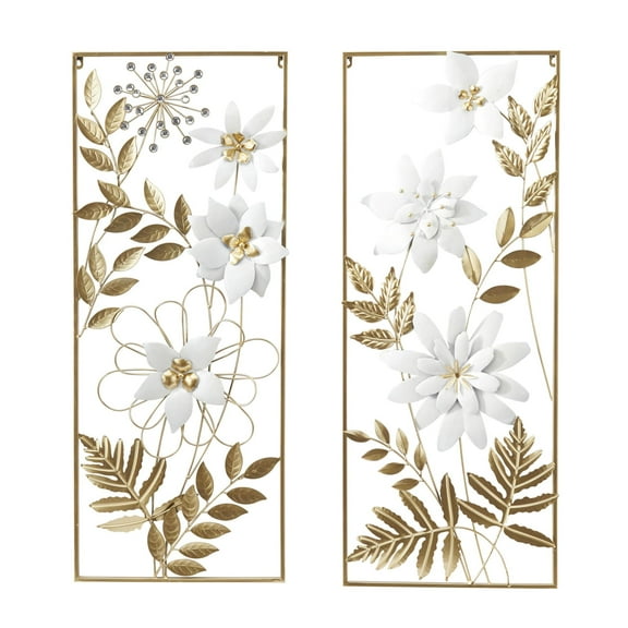 DecMode Gold Metal Floral Wall Decor with Gold Frame (2 Count)