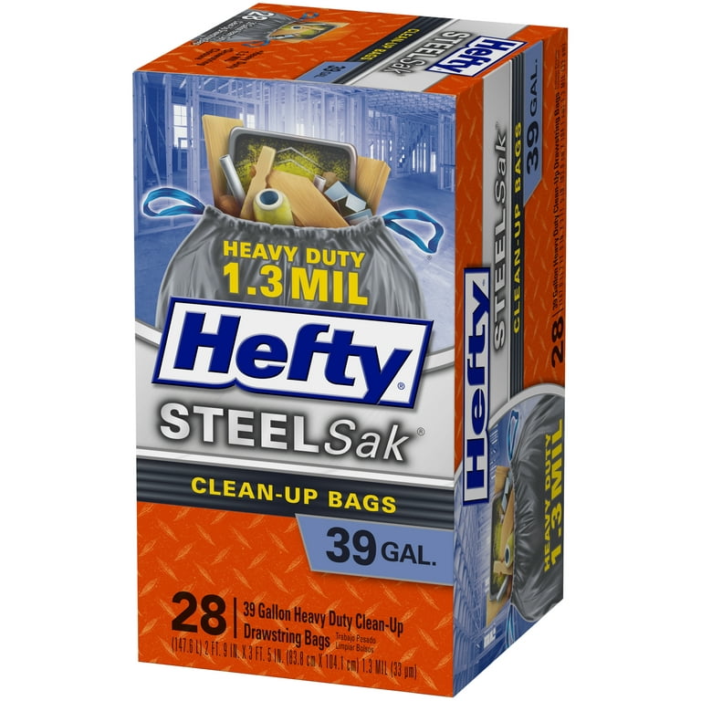  Hefty SteelSak Heavy Duty Large Clean-Up Trash Bags, 39 Gallon,  28 Count : Health & Household