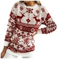 thumbnail image 2 of Women's Fashion Winter Christmas Knitted Long Sleeve Round-Neck Sweater for Fall and Winter, Cozy and Festive, Great as Christmas Sweaters for Women and Christmas Gifts,Red,Size XL, 2 of 9