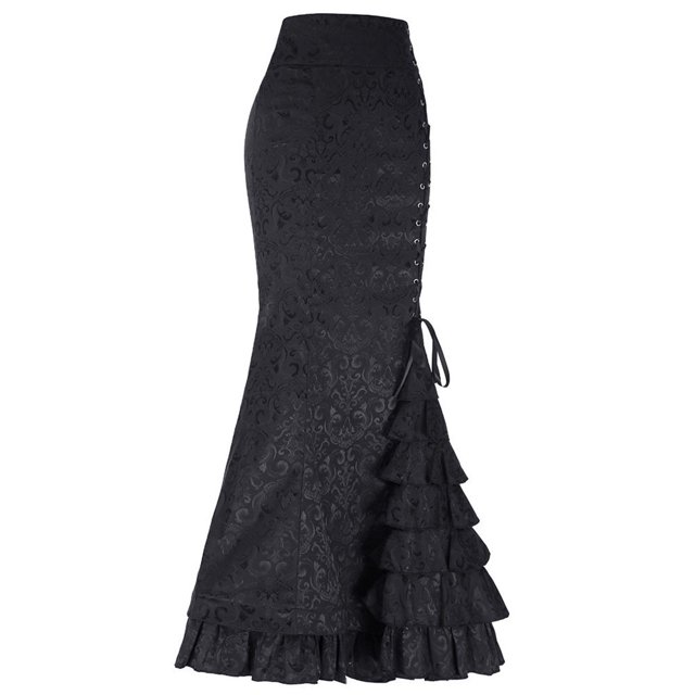 Weiqiqre Jupe pour Femmes Grande Taille Style Punk Rétro Sirène Jupe Imprimée Vintage Longue à Volants Queue de Poisson