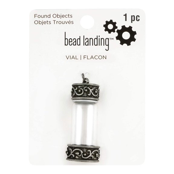 Bead Landing Found Objects Silver Oxide Vial Pendant, 12 Pack