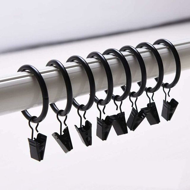 Paquete de 30 clips para cortina, clips para cortina con anillos de 35 mm de diámetro para múltiples usos, color negro JAMW Sencillez