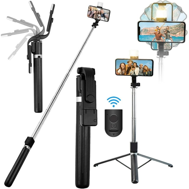 Innotech SC Trípode Selfie Stick Ajustable de 67 Pulgadas con Control Remoto Inalámbrico y 2 Luces Flash – Trípode Portátil, Estable y Liviano para iPhone, Android, GoPro – Viajes, Fotografía, Transmisión en Vivo, Vlogging