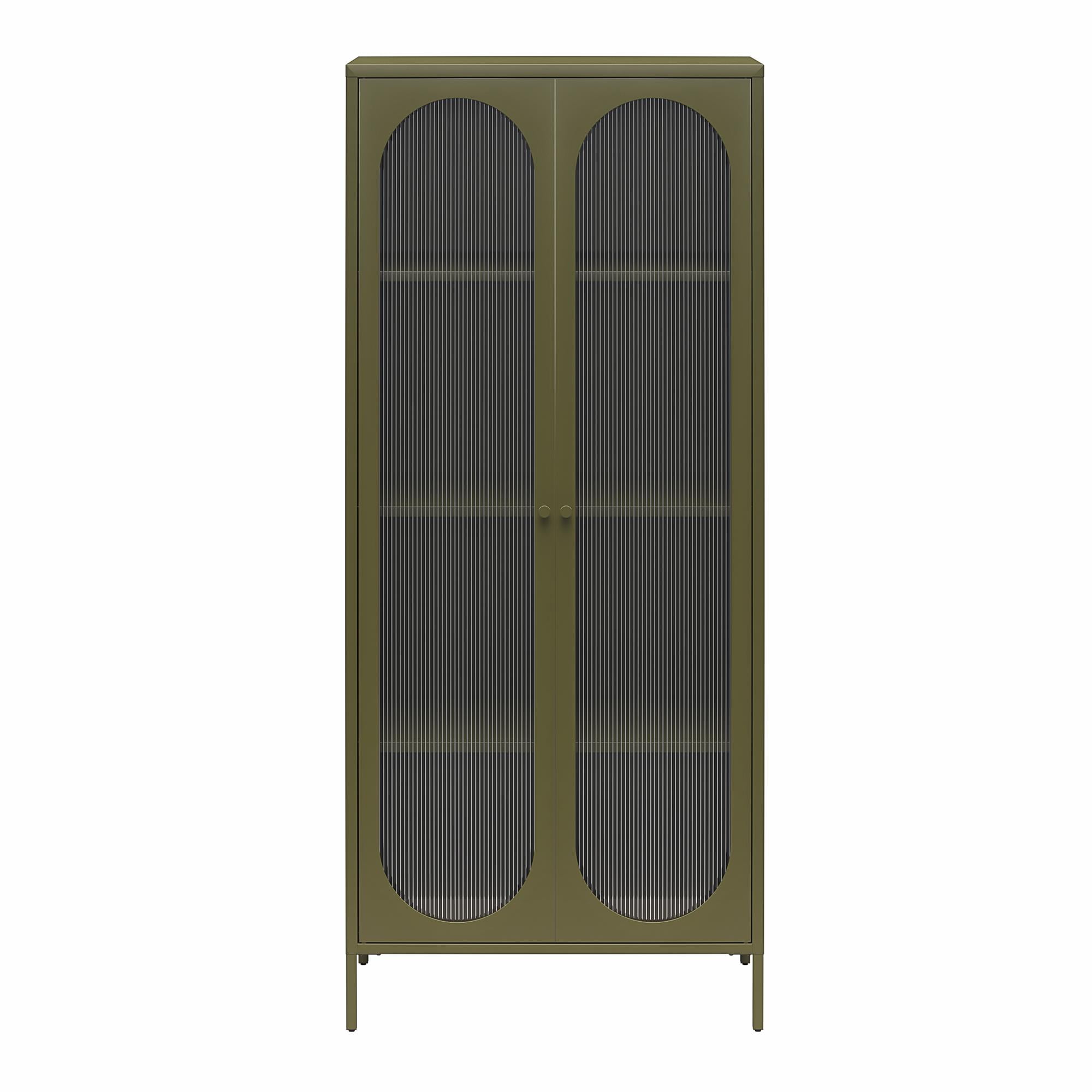 Mr. Kate Luna Tall 2-Door Accent Cabinet with Fluted Glass, Olive Green