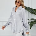 thumbnail image 3 of Lu's Chic Women's Long Sleeve Shirt Soft Stripe Blouse Top Boyfriend Work Bishop Sleeve Button Down Shirts Striped Large, 3 of 4