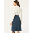 thumbnail image 3 of Unique Bargains Women's Suede Button Front Pockets Decor A-Line Skirts M Dark Blue, 3 of 6