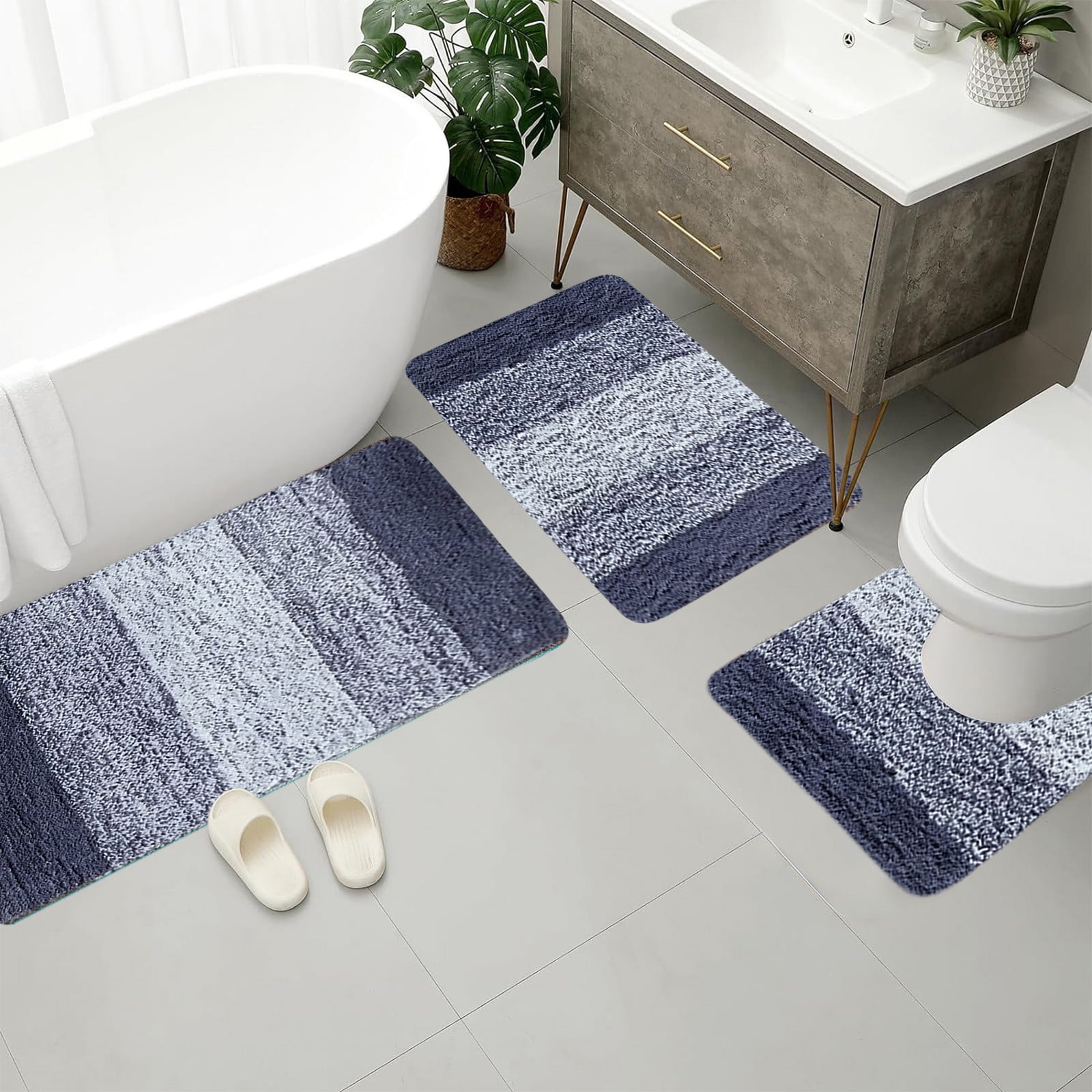 CasaChic 4-Piece Microfiber Foam Bathroom Rug Set, Absorbent Non-Slip Machine Washable with U Shaped Toilet Mat, Modern