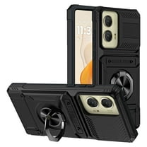 Dteck Card Holder Case for Motorola Moto G 5G 2024,Shockproof Silicone   PC Case Ring Stand Heavy Duty Drop Protection Wallet Cover for Moto G Play 5G 2024,Black