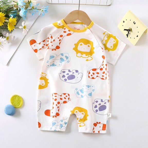 YHAJDS Newborn Baby Romper Short Sleeve Cotton Print Bodysuit Summer Outfits Infants Jumpsuit Rompers for Boys Girls