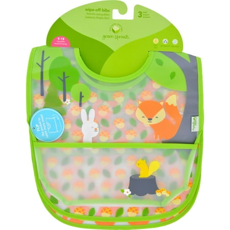 Green Sprouts Organic Terry - i play Inc Green Sprouts Wipe-Off Bibs 9-18 Months Green Fox Set 3 Pack