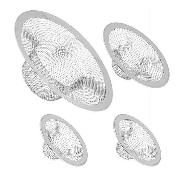 4-Pack Mesh Sink Strainer for Kitchen, Stainless Steel Drain Screen Stoppers for Bathroom, Basket for Bathtub Hair, Wire Filter Drain Catcher (3 Assorted Sizes)