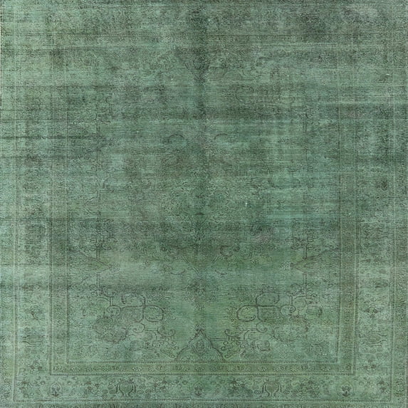 Ahgly Company Indoor Square Mid-Century Modern Pine Green Oriental Area Rugs, 5' Square