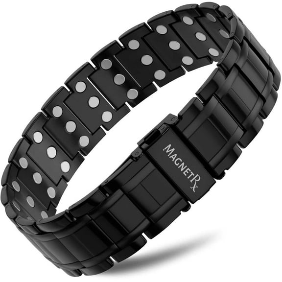 MagnetRX®Titanium Bracelet – Bracelets for Men – Premium Fold-over Clasp & Adjustable Length with Sizing Tool (Black)