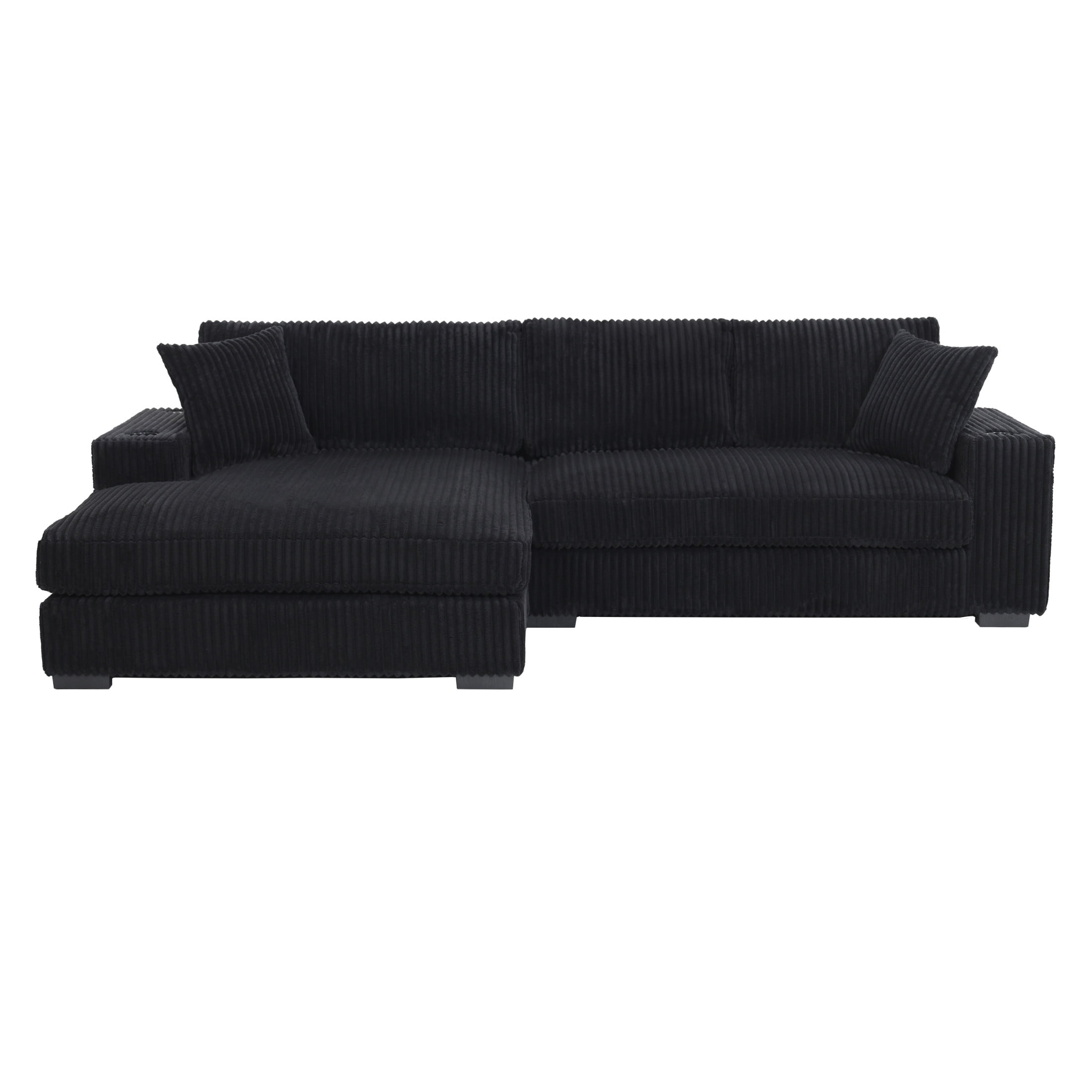 Christopher Knight Home Modern L-Shaped Sectional Sofa with Cup Holders & Charging Ports, Black