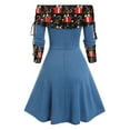 thumbnail image 3 of Lilgiuy Women Autumn Christmas Printing Causal Off-The-Shoulder Button Long Sleeve Vacation Dress Blue 2022 Fall Winter, 3 of 4