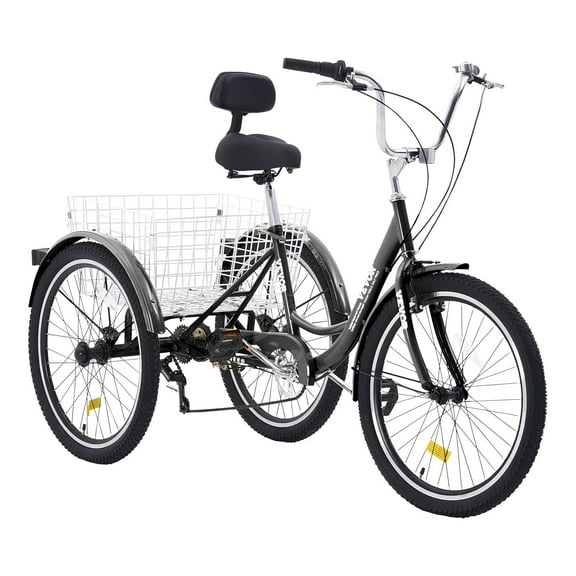STAWAY 7 Speed Adult Tricycle - 24 Inch Three-Wheeled Bike with Adjustable Seat & Large Basket - Stable & Comfortable Cruiser for Seniors, Perfect for Shopping & Picnics