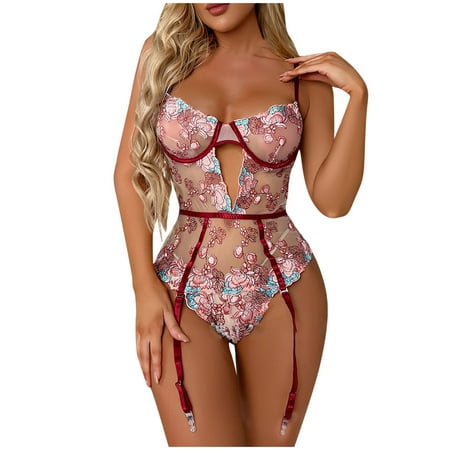 

EchfiProm Merry Christmas Women s Conjoined Body Lace Steel Ring Sexy Suit Sexy Lingerie Taste Underwear Set Retro Sexy Fabric Lingerie