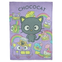 Chococat Blanket Go Choco Rainbow and Friends Plush Fleece Throw 46" X 60"