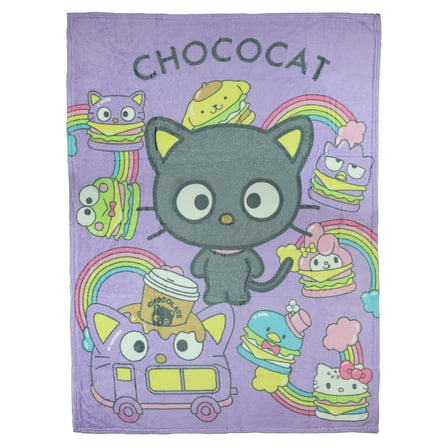 Chococat Blanket Go Choco Rainbow and Friends Plush Fleece Throw 46" X 60"