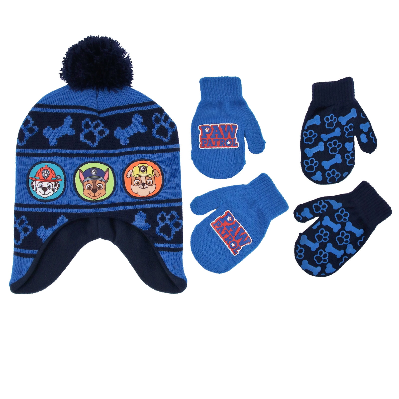 Age 2-4 blue Nickelodeon Boys Toddler Paw Patrol Beanie Hat and Mittens Cold Weather Set 