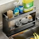 thumbnail image 1 of Organizador de cocina para sobre fregadero | Soporte de acero inoxidable para utensilios y esponjas | Tendedero ventilado de fácil limpieza con bordes elevados | Almacenamiento gris para encime, 1 of 5