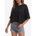 thumbnail image 5 of 3-pack Black Women's Comfy Basic Workout Gym Short Sleeve Crop Tops Casual Loose Oversized T-Shirts, 5 of 6