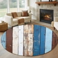 thumbnail image 3 of Vintage Wood Round Area&nbsp;Rug 8ft Country Farmhouse Brown Blue Wood Grain Non-Slip&nbsp;Washable Circle Rugs Soft Felt Indoor Floor Mat for Bedroom Kitchen Living Room Bathroom, 3 of 9