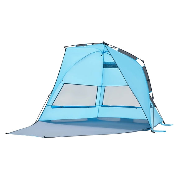 KFFKFF Beach Tent Sun Shelter for 4 People, Pop-Up Sunshade with UPF 50  Protection, Portable Canopy with Carry Bag and Sand Pockets, Quick Setup for Camping, Fishing, and Outdoor Picnics