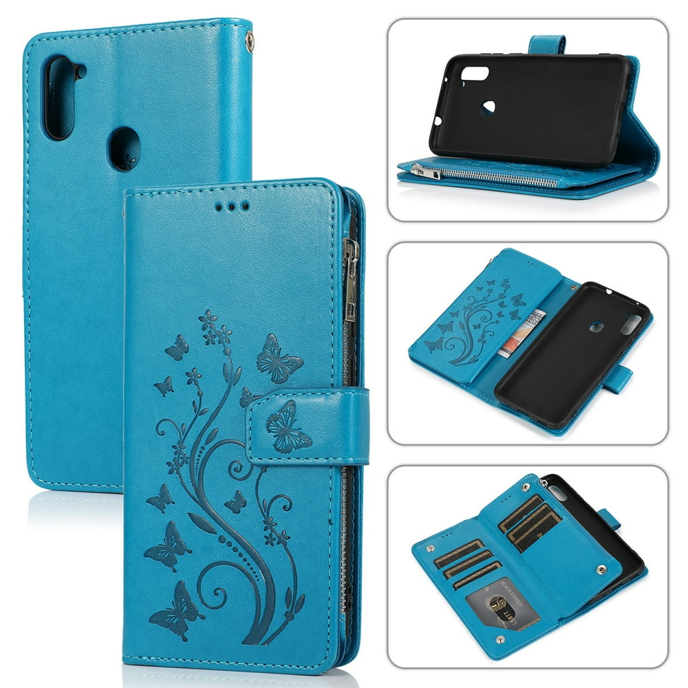 Dteck Samsung Galaxy A11 Case, Folio Case Embossed PU Leather Zipper