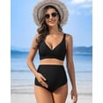 thumbnail image 3 of Alove Maternity Swimsuit Solid Color High Waisted Shoulder Straps Bikini Set Push Up Two Piece Swimwear Deep V Neck Pregnancy Bathing Suits, 3 of 8
