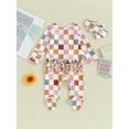 thumbnail image 4 of Suealasg Baby Girls Boys Footies Rompers Newborn Long Sleeve Colorful Checkerboard Print Zipper Jumpsuit Headband 3 6 9 12 18 Months Infant 2pcs Spring Clothes, 4 of 9