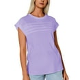 thumbnail image 2 of Ediodpoh Women's Casual Striped T Shirt Round Neck Comfortable Summer Top for Daily Wear and Outfits Tshirts Shirts for Women Purple XL, 2 of 8