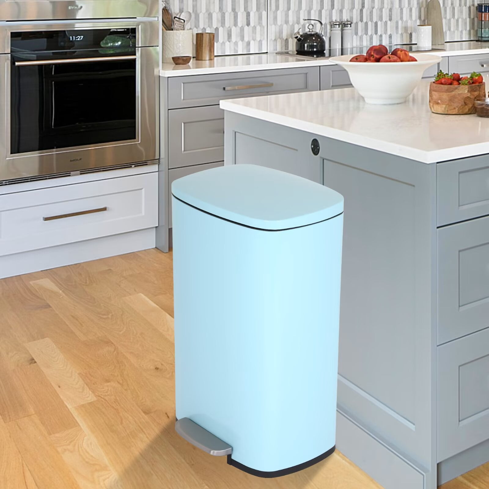 YRLLENSDAN 50 Liter/13 Gallon Stainless Steel Trash Can, Garbage Can with Lid and Removable Inner Bucket, Fingerprint Proof Trash Bin for Bathroom Kitchen Bedroom Office, Blue
