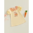 thumbnail image 5 of Toddler Baby Girl Easter Dress Puff Short Sleeve Doll Collar Bunny Embroidery A Line Dress 1-5Years, 5 of 10