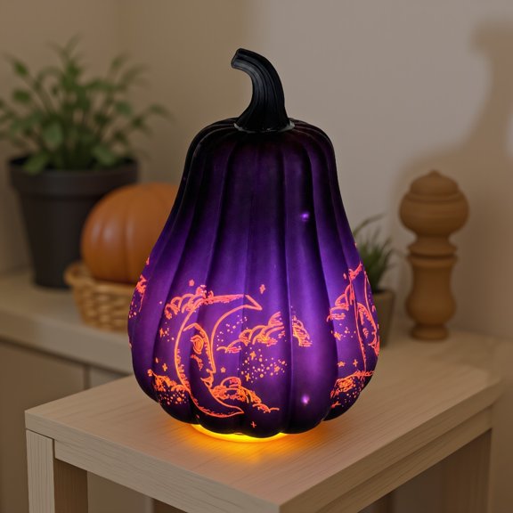 Deeceymbur Glass Pumpkin Led Lamp Halloween Table Centerpiece Home Party Decor