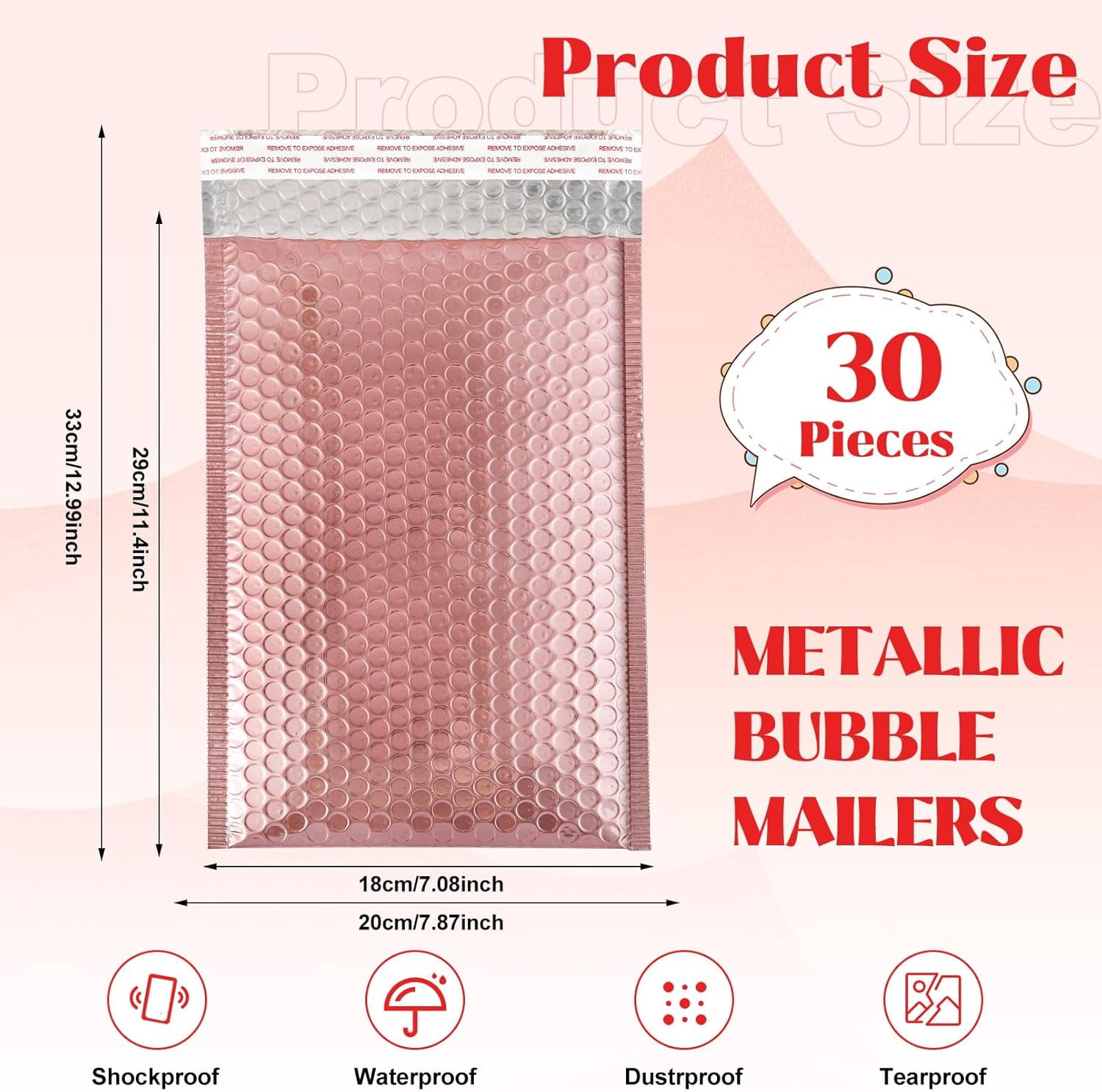 30 Pcs Holographic Bubble Mailers,11 x 7 Inch Metallic Bubble Mailers,Poly Padded Envelopes,Waterproof Shipping Bags,Self Sealing Thicken Cushion Envelopes for Mailing,Packing,Small Business