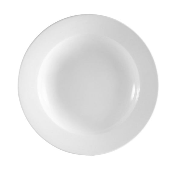 CAC China RCN-105 Clinton Rolled Edge 10-1/2-Inch Super White Porcelain Pasta Bowl, 18-Ounce, Box of 12